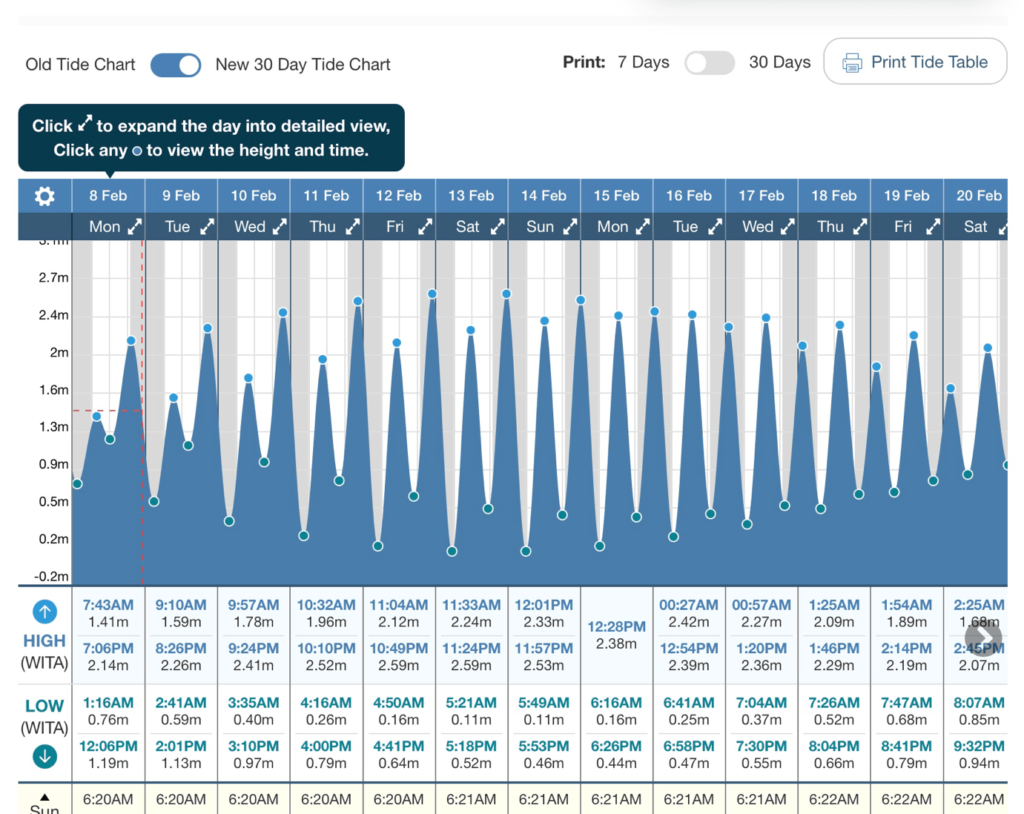 График приливов и отливов на Бали с сайта tide-forecast