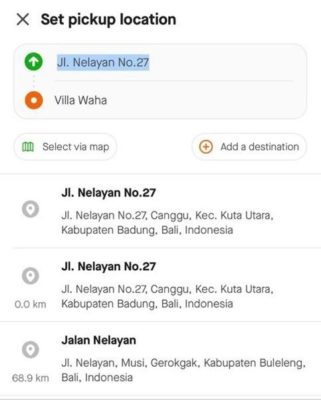 Укажите адрес необходимого места в приложении