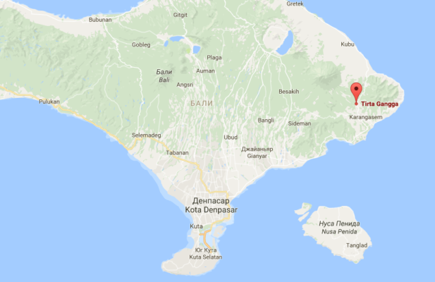Водный дворец Тирта Гангга на карте Бали